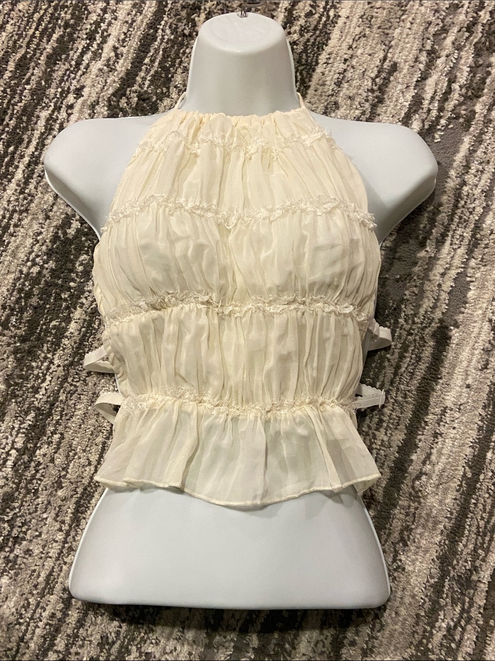 Y2K inspired Sleeveless Halter Backless Pleated Ruffle Hem Cute Cami Top